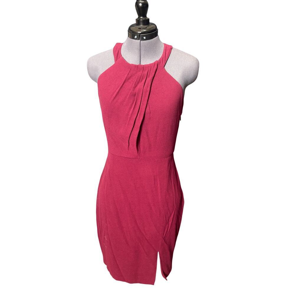 Y2K Greylin Red Halter Bodycon Dress Size S Slit Clubwear Back Cutouts